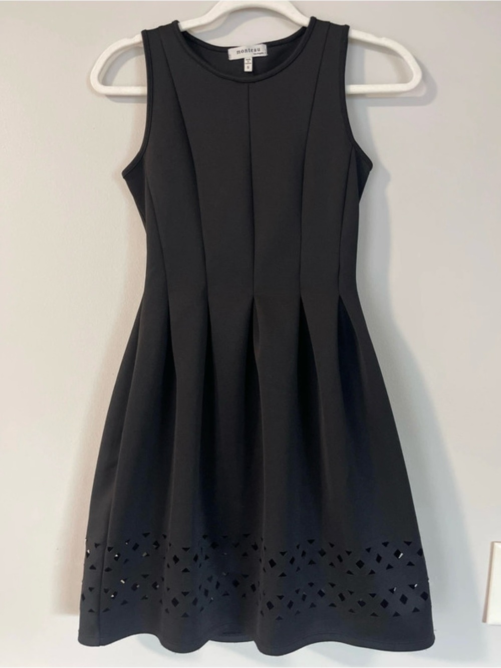 Monteau Black Sleeveless Fit-and-Flare Dress with Laser-Cut Hem